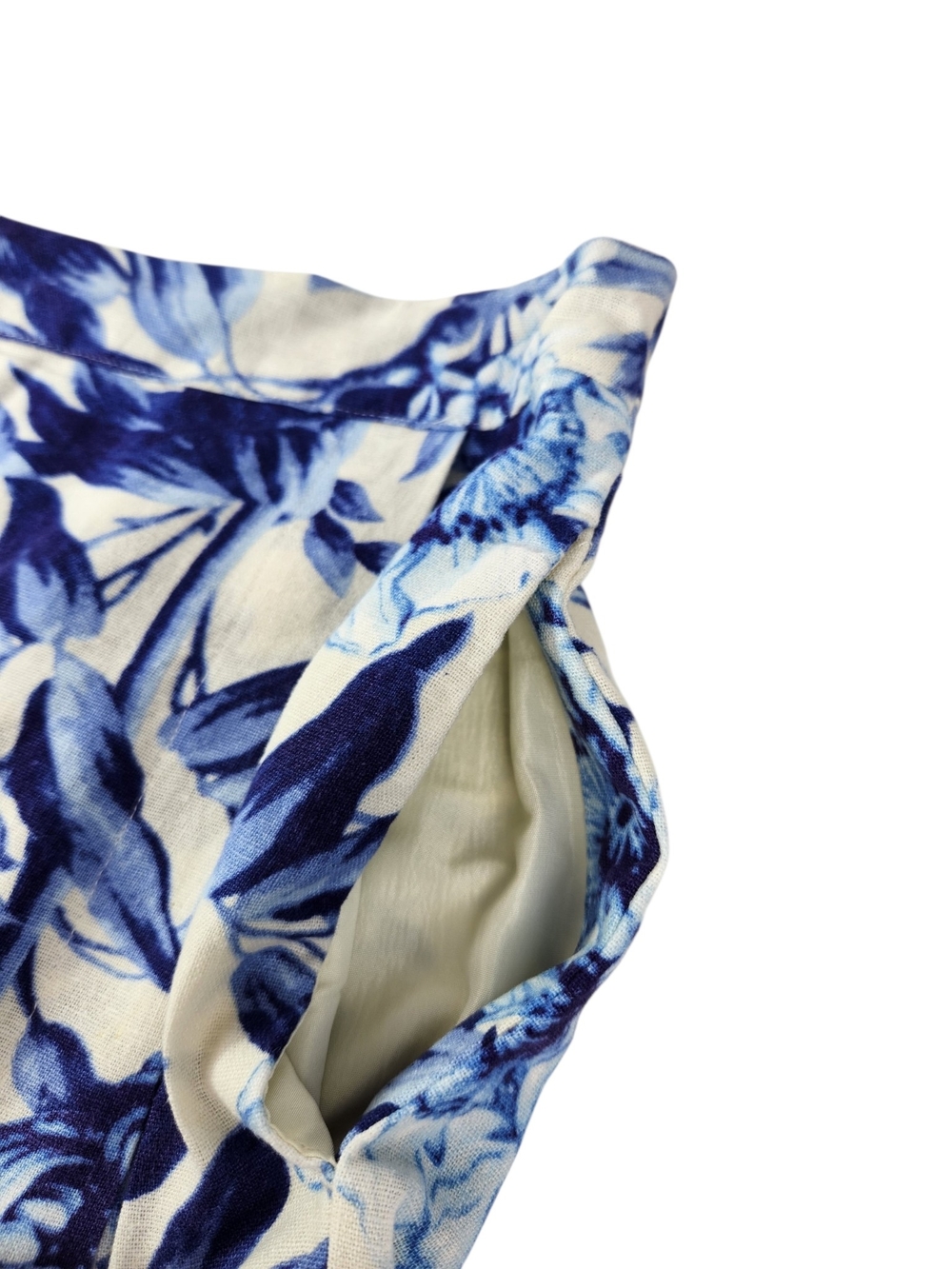 Ellen Tracy Blue Floral Wrap Skort Large Pockets Elastic Waistband Linen Blend - Picture 5 of 14
